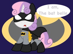 Size: 944x704 | Tagged: safe, artist:nekosnicker, sweetie belle, g4, batman, batmare, crossover, dc comics, female, parody, solo