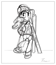 Size: 440x507 | Tagged: safe, artist:timeforsp, pinkie pie, g4, clothes, female, monochrome, skis, solo