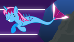 Size: 11200x6400 | Tagged: safe, artist:parclytaxel, oc, oc only, oc:parcly taxel, merpony, pony, unicorn, albumin flask, .svg available, absurd resolution, bioluminescent, female, grin, lights, mare, rock, smiling, solo, species swap, swimming, underwater, vector