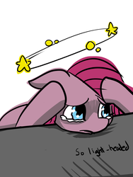 Size: 1050x1400 | Tagged: dead source, safe, artist:fauxsquared, pinkie pie, g4, circling stars, crying, female, light headed, pinkamena diane pie, sad, solo, stars