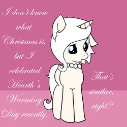 Size: 3500x3500 | Tagged: safe, artist:ivorylace, artist:katiespalace, oc, oc only, oc:ivory lace, pony, unicorn, ask, christmas, dialogue, female, hearth's warming eve, mare, necklace, solo, text, tumblr