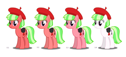 Size: 1027x464 | Tagged: safe, drama letter, watermelody, pony, equestria girls, g4, alternate design, background human, beret, comparison, critique requested, equestria girls ponified, hat, ponified, saddle