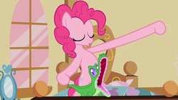 Size: 1050x590 | Tagged: safe, screencap, gummy, pinkie pie, g4, just for sidekicks, my little pony: friendship is magic, floss, flossing