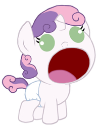 Size: 324x418 | Tagged: safe, artist:rlyoff, sweetie belle, pony, g4, baby, baby belle, baby eyes, baby pony, cute, diaper, diapered, diapered filly, female, open mouth, simple background, solo, sweetie derelle, white background, white diaper, wide mouth, younger