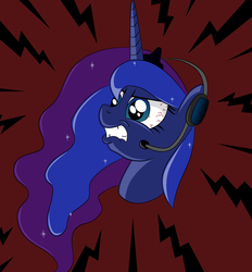 Size: 2664x2876 | Tagged: safe, artist:shadawg, princess luna, gamer luna, g4, angry, bloodshot eyes, female, headset, portrait, solo