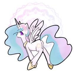 Size: 1004x959 | Tagged: safe, artist:lessue, princess celestia, g4, butt, female, flower, flower in hair, looking at you, looking back, plot, solo