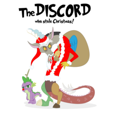 Size: 3307x3543 | Tagged: safe, artist:mattwilson83, discord, spike, draconequus, dragon, g4, christmas, clothes, costume, holiday, how the grinch stole christmas, max (the grinch), santa costume, spike is not amused, the grinch, unamused