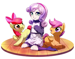 Size: 1900x1500 | Tagged: safe, artist:v0cat0v, apple bloom, scootaloo, sweetie belle, human, g4, cutie mark crusaders, doll, female, humanized, light skin, plushie