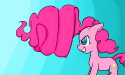 Size: 1600x960 | Tagged: safe, artist:twithehedgehog, pinkie pie, bats!, g4, drill, drill hair, female, simple background, smirk, solo, tengen toppa gurren lagann