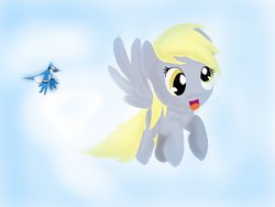 Size: 1024x768 | Tagged: safe, artist:eeveelover1121, derpy hooves, bird, pegasus, pony, g4, female, flying, mare, solo
