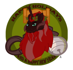 Size: 3715x3546 | Tagged: safe, artist:tricornking, oc, oc only, oc:king krampus, bell, chains, crown of holly, cutie mark, gavel, hammer, high res, holly, horn, king krampus, krampus, the lord of aldheim, tricorn, wreath