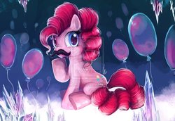 Size: 1024x703 | Tagged: safe, artist:eiolf, pinkie pie, g4, balloon, female, moustache, solo