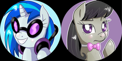 Size: 1024x512 | Tagged: safe, artist:inumocchi, dj pon-3, octavia melody, vinyl scratch, g4