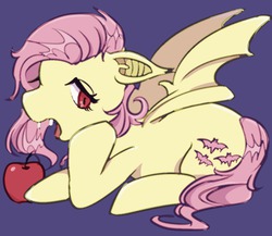 Size: 883x768 | Tagged: safe, artist:goodby2068, fluttershy, bat pony, pony, bats!, g4, apple, female, flutterbat, pixiv, race swap, solo