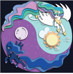 Size: 867x882 | Tagged: safe, artist:the-paper-pony, princess celestia, princess luna, g4, yin-yang