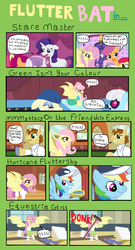 Size: 1700x3140 | Tagged: safe, artist:oneovertwo, apple bloom, donut joe, fluttershy, photo finish, rainbow dash, rarity, scootaloo, sweetie belle, bat pony, pony, unicorn, bats!, equestria girls, g4, green isn't your color, hurricane fluttershy, mmmystery on the friendship express, stare master, alternate scenario, bathrobe, broom, clothes, comic, cutie mark crusaders, flutterbat, hissing, modelshy, race swap, robe