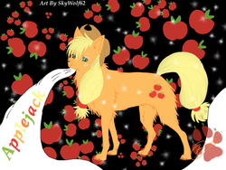 Size: 1024x768 | Tagged: safe, artist:chibi-cola-skywolf62, applejack, wolf, g4, apple, female, solo, species swap