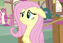Size: 400x276 | Tagged: safe, screencap, fluttershy, pony, g4, magical mystery cure, season 3, animated, bipedal, cute, female, floppy ears, nervous, rope, shyabetes, solo, talking
