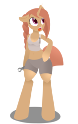 Size: 4097x6529 | Tagged: safe, artist:jade meteor, oc, oc only, oc:sierra scorch, semi-anthro, fallout equestria, absurd resolution, arm hooves, belly button, bipedal, breasts, midriff, solo, stablequest