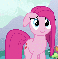 Size: 454x463 | Tagged: safe, edit, screencap, pinkie pie, magical mystery cure, animated, cute, cuteamena, eye shimmer, eye shimmer edit, eyes, female, floppy ears, happy, looking at you, pinkamena diane pie, smiling, solo, swapped cutie marks