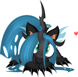 Size: 2539x2500 | Tagged: dead source, safe, artist:qcryzzy, artist:zev, queen chrysalis, cat, changeling, changeling queen, g4, cat ears, claw, claws, cute, cutealis, female, heart, looking at you, paws, simple background, solo, transparent background