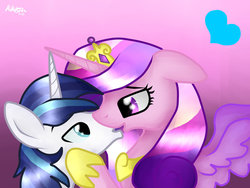 Size: 1024x768 | Tagged: safe, artist:monnarcha, princess cadance, shining armor, g4, female, kissing, male, ship:shiningcadance, shipping, straight