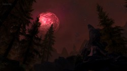 Size: 1920x1080 | Tagged: safe, mare in the moon, mod, moon, mountain, scenery, skyrim, the elder scrolls, tree, video game