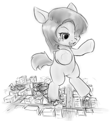 Size: 515x556 | Tagged: safe, artist:alloyrabbit, babs seed, pony, g4, bipedal, female, macro, monochrome, solo