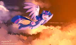 Size: 1820x1080 | Tagged: safe, artist:imspainter, twilight sparkle, alicorn, pony, g4, female, flying, mare, solo, twilight sparkle (alicorn)