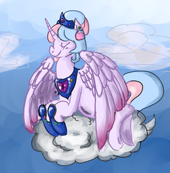 Size: 1562x1587 | Tagged: safe, artist:dolly, artist:twizzle, oc, oc only, oc:bundle joy, alicorn, pony, alicorn oc, belly, cloud, cloudy, colored, pregnant, solo