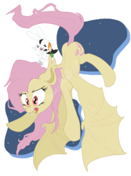 Size: 949x1275 | Tagged: safe, artist:yoshii-hikari, angel bunny, fluttershy, bat pony, pony, vampire, bats!, g4, bunnicula, carrot, flutterbat, race swap, simple background, transparent background