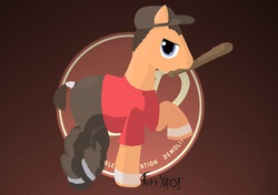 Size: 1074x755 | Tagged: safe, artist:scouthiro, pony, baseball bat, hat, ponified, red, scout (tf2), solo, team fortress 2