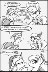 Size: 700x1051 | Tagged: safe, artist:theparagon, trixie, oc, bird, ask trixie, g4, christmas, comic, female, lesbian, monochrome, shipping, trixieshy