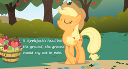 Size: 800x433 | Tagged: safe, edit, edited screencap, screencap, applejack, friendship is magic, g4, apple, crossed legs, dark matter, eyes closed, female, insane pony thread, solo