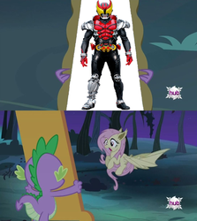 Size: 1088x1220 | Tagged: safe, fluttershy, bat pony, pony, bats!, g4, flutterbat, flutterbat's mirror, kamen rider, kamen rider kiva, race swap