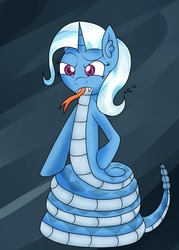 Size: 1280x1792 | Tagged: safe, artist:novaspark, trixie, lamia, original species, snake, g4, fangs, female, race swap, snakepony, solo, species swap, tongue out, trixie lulamia