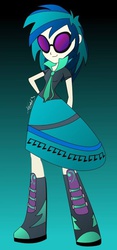 Size: 418x896 | Tagged: safe, artist:aswmkid3, dj pon-3, vinyl scratch, equestria girls, g4, boots, clothes, dress, female, necktie, solo, sunglasses, tomboy