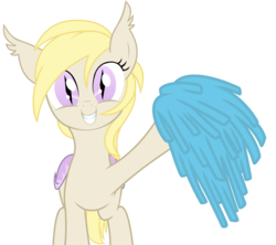 Size: 5000x4439 | Tagged: dead source, source needed, useless source url, safe, artist:stoic5, oc, oc only, oc:pom pom, bat pony, pony, absurd resolution, blind, cheerleader, female, happy, looking at you, mare, pom pom, smiling, solo, vector