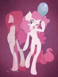 Size: 960x1280 | Tagged: safe, artist:hawthornss, pinkie pie, earth pony, semi-anthro, g4, balloon, balloon popping, bipedal, duality, party balloon, pinkamena diane pie, wink