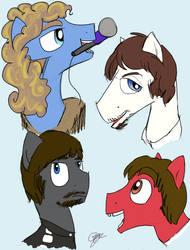 Size: 1072x1408 | Tagged: source needed, useless source url, safe, artist:fartha, pony, beard, classic rock ponies, john entwistle, keith moon, male, microphone, missing teeth, moon the loon, mouth hold, pete townshend, ponified, rock (music), roger daltrey, stallion, the who