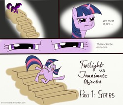 Size: 800x681 | Tagged: safe, artist:dr-waveband, twilight sparkle, g4, it keeps happening, qwop, stairs, twilight vs. inanimate objects