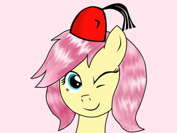 Size: 1600x1200 | Tagged: safe, fluttershy, g4, female, fez, hat, solo