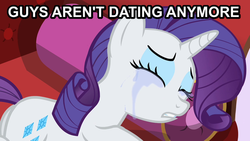 Size: 661x372 | Tagged: safe, rarity, g4, adventure in the comments, couch, crying, dating, female, image macro, marshmelodrama, solo
