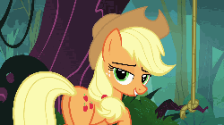 Size: 1500x844 | Tagged: safe, artist:dtkraus, edit, edited screencap, screencap, applejack, earth pony, pony, spike at your service, animated, bedroom eyes, butt, eyebrow wiggle, eyebrows, female, freckles, hat, looking at you, mare, out of context, plot, smiling, solo, stupid sexy applejack