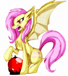 Size: 2563x2864 | Tagged: safe, artist:itsaaudraw, fluttershy, bat pony, pony, vampire, g4, female, flutterbat, race swap, solo