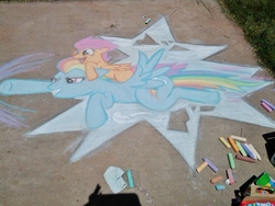 Size: 500x375 | Tagged: safe, rainbow dash, scootaloo, g4, chalk, chalk drawing, traditional art