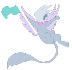 Size: 423x413 | Tagged: safe, artist:princessamity, oc, oc only, griffon, cheering, flag, flying, goggles, pixel art, solo, wip