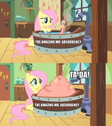 Size: 715x804 | Tagged: safe, edit, edited screencap, screencap, fluttershy, philomena, pegasus, phoenix, pony, a bird in the hoof, g4, bath, culture shock, image macro, inflation, spongebob squarepants