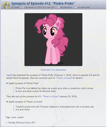 Size: 665x792 | Tagged: safe, pinkie pie, bat pony, pony, g4, pinkie pride, three's a crowd, bat ponified, derpyhoovesnews, meta, pinkiebat, race swap, text