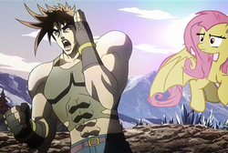 Size: 418x281 | Tagged: safe, edit, fluttershy, bat pony, pony, vampony, bats!, g4, anime, battle tendency, flutterbat, jojo's bizarre adventure, joseph joestar, kars, race swap